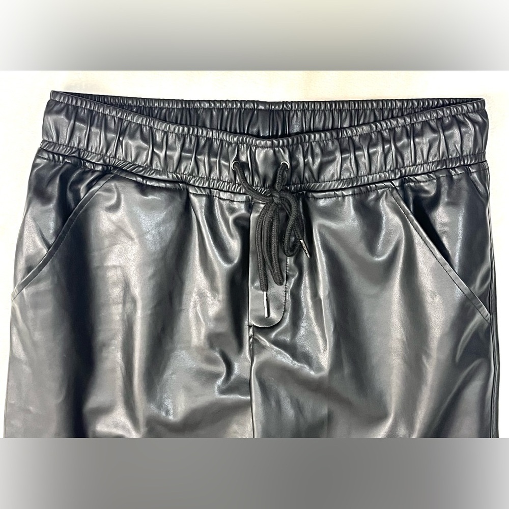 David Lerner Black Faux Leather Joggers with Pockets Women’s Pants Small - Picture 2 of 16